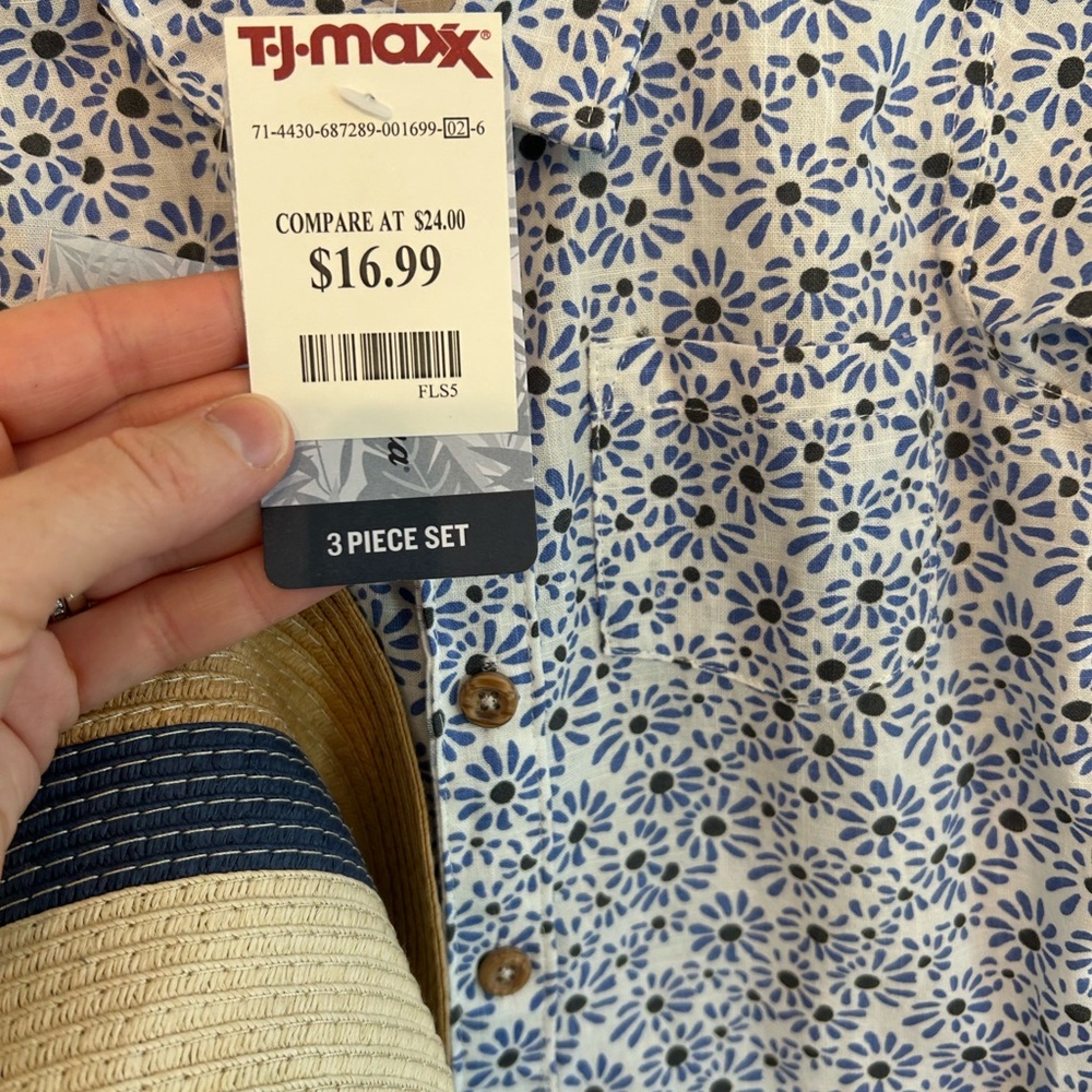 Tommy Bahama Three-Piece Boys' Floral Button-Up Set - Blue/White - Picture 3 of 4